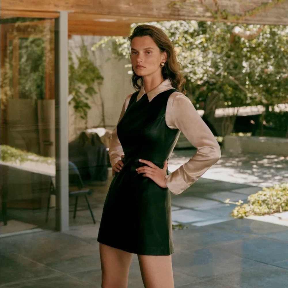 Reformation Veda Black Leather Dress